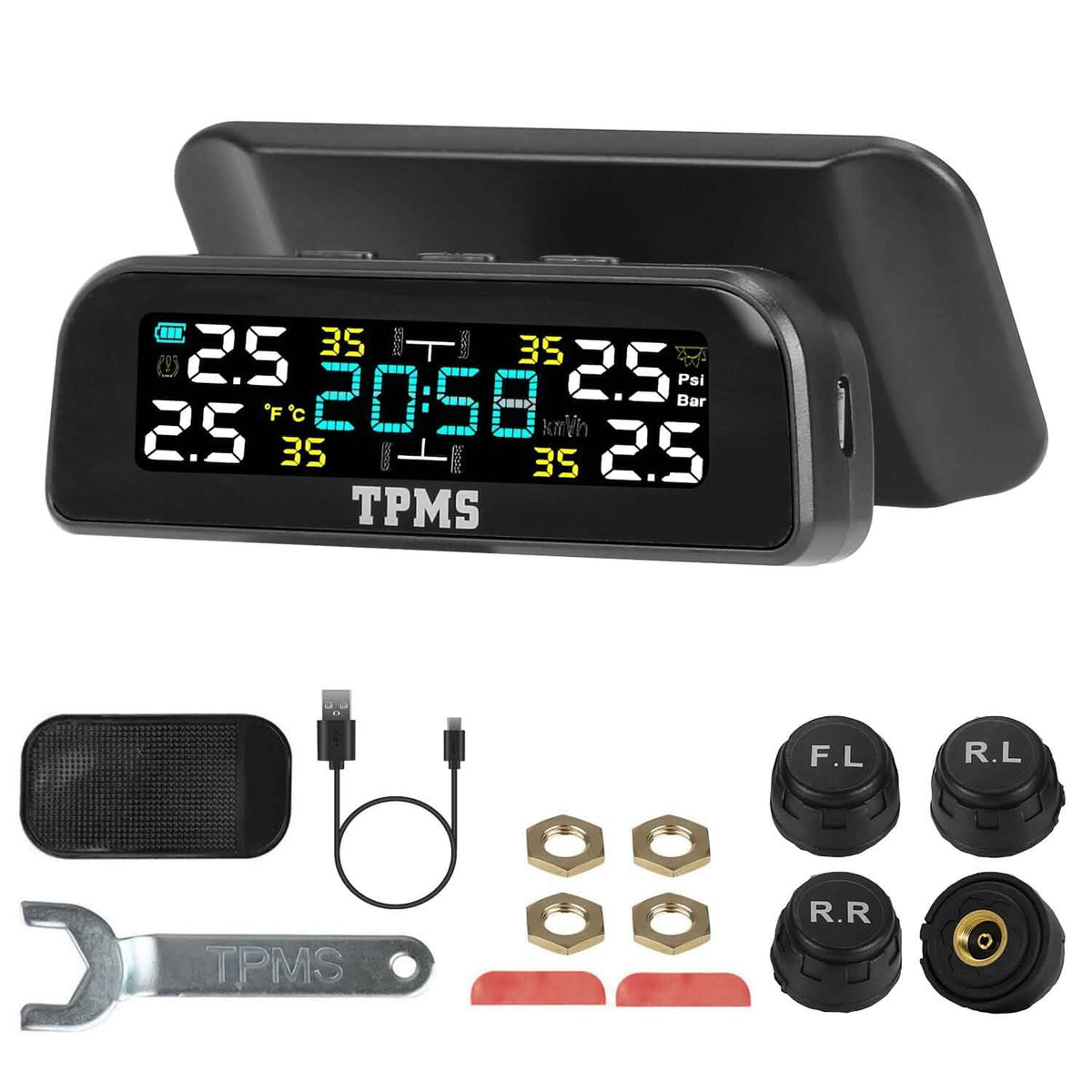 Wireless Solar Car Tire Pressure Monitoring System Auto Tire Pressure with Sensors Temperature Alarm - A-1 Thread Vault