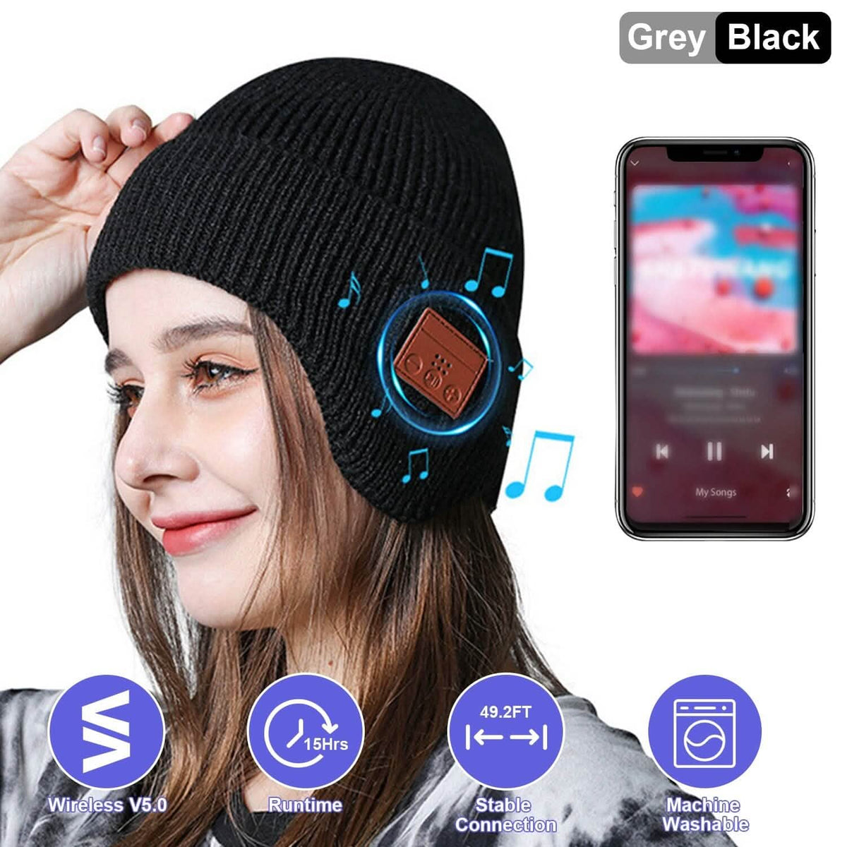 Wireless V5.0 Beanie Hat with Headphones USB Rechargeable - A-1 Thread Vault