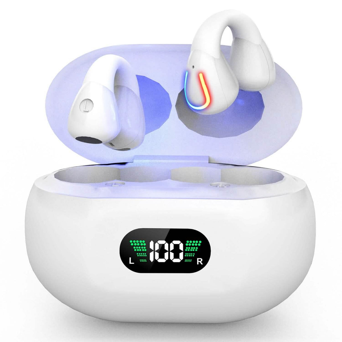 Wireless v5.3 Earbuds Clip-on Open TWS Earphones with Built-in Mic LED Charging Display Case - A-1 Thread Vault