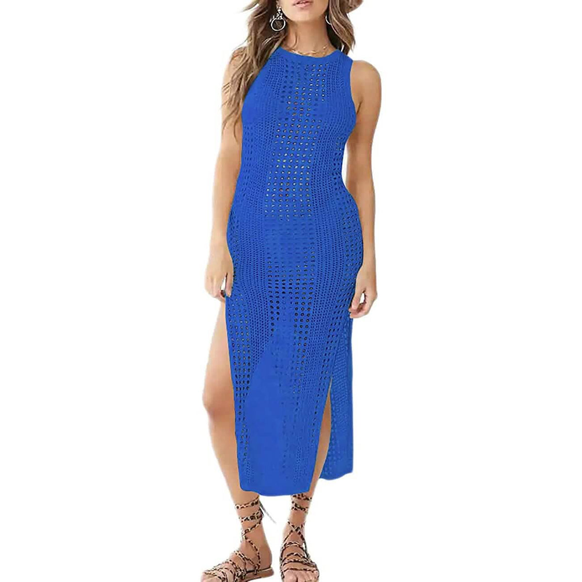 Women Hollow Out Sleeveless Bikini Swimsuit Side Split Long Beach Dresses - A-1 Thread Vault
