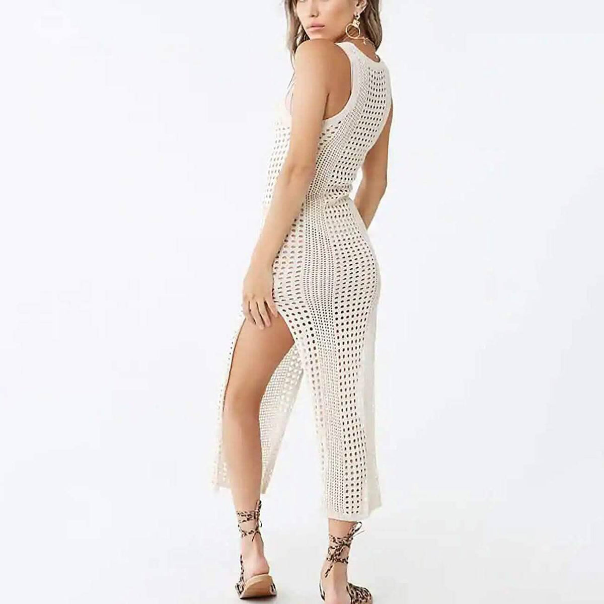 Women Hollow Out Sleeveless Bikini Swimsuit Side Split Long Beach Dresses - A-1 Thread Vault