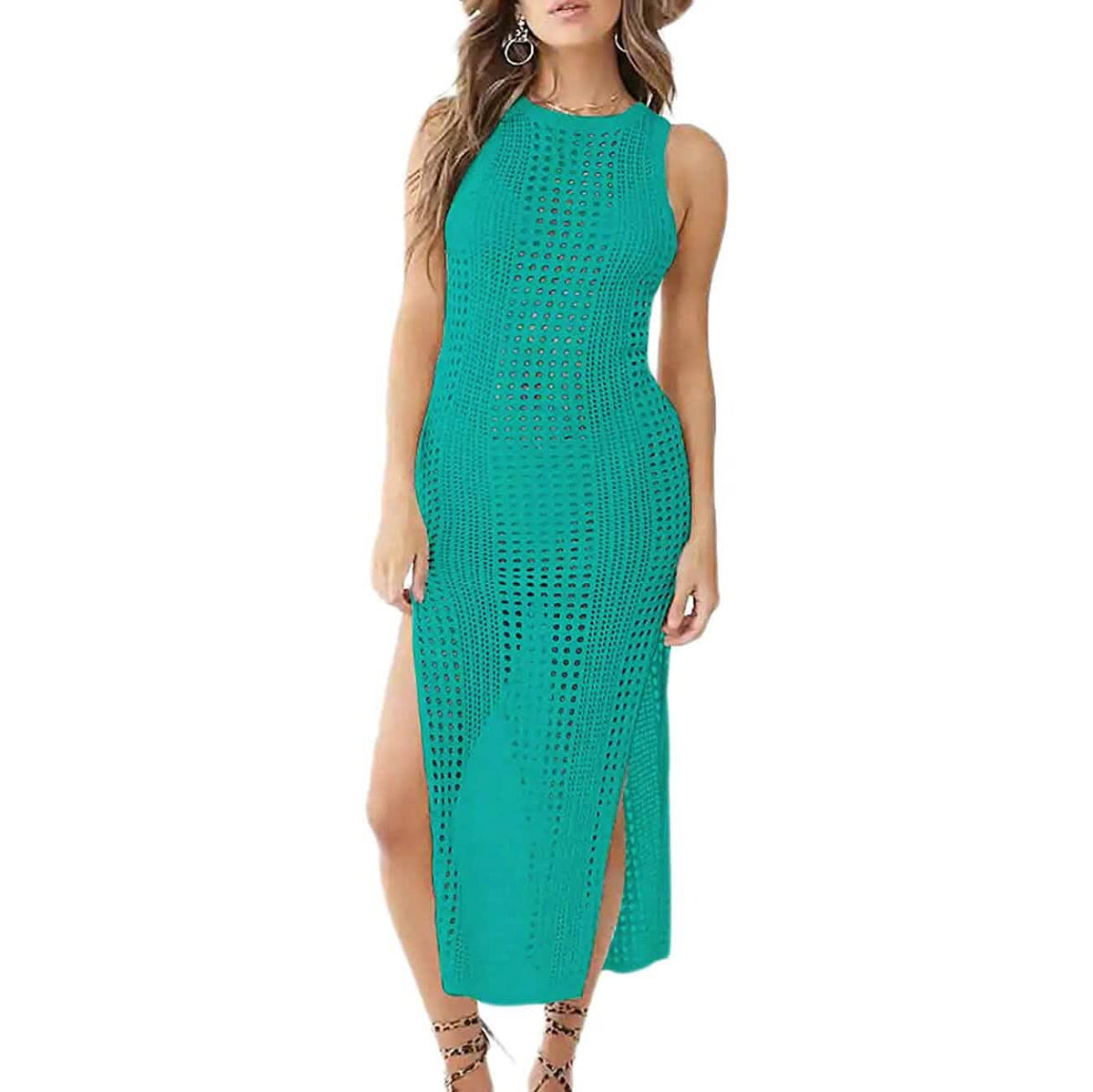 Women Hollow Out Sleeveless Bikini Swimsuit Side Split Long Beach Dresses - A-1 Thread Vault
