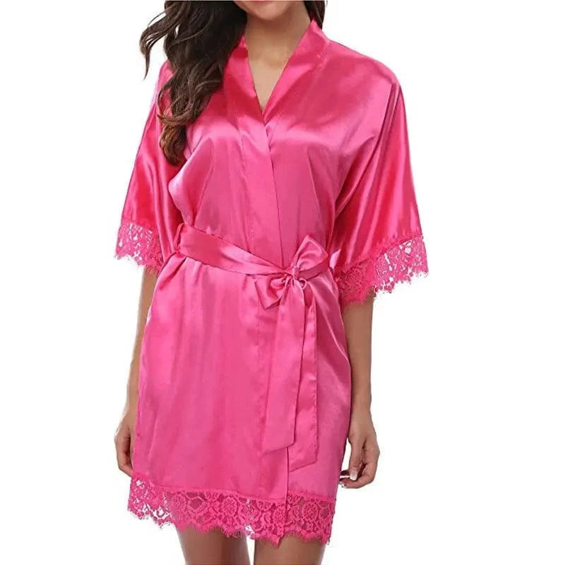 Women Ice Silk Pajamas Robes Sleepwear Nightgowns Nightdress Red Black L XL Lace Smooth Soft Comfortable Casual Pure Color - A-1 Thread Vault