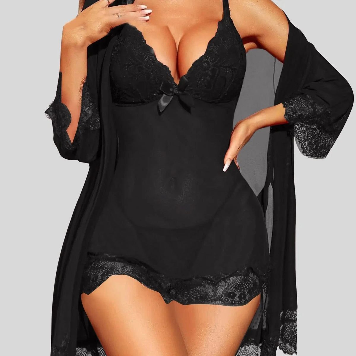 Women Lingerie Set 3 Piece Sexy Lace Underwear Briefs Nightdress Lingerie Dressing Gown Women Sexy Teacher Lingerie For Women - A-1 Thread Vault