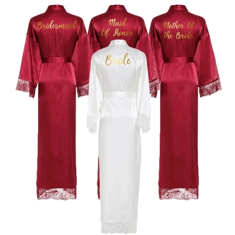 Women Long robe Satin Robe Bridal Robe Bridesmaid Robes Lace Robe Wedding Robe Sleepwear Bathrobe Dressing Long Gowns - A-1 Thread Vault