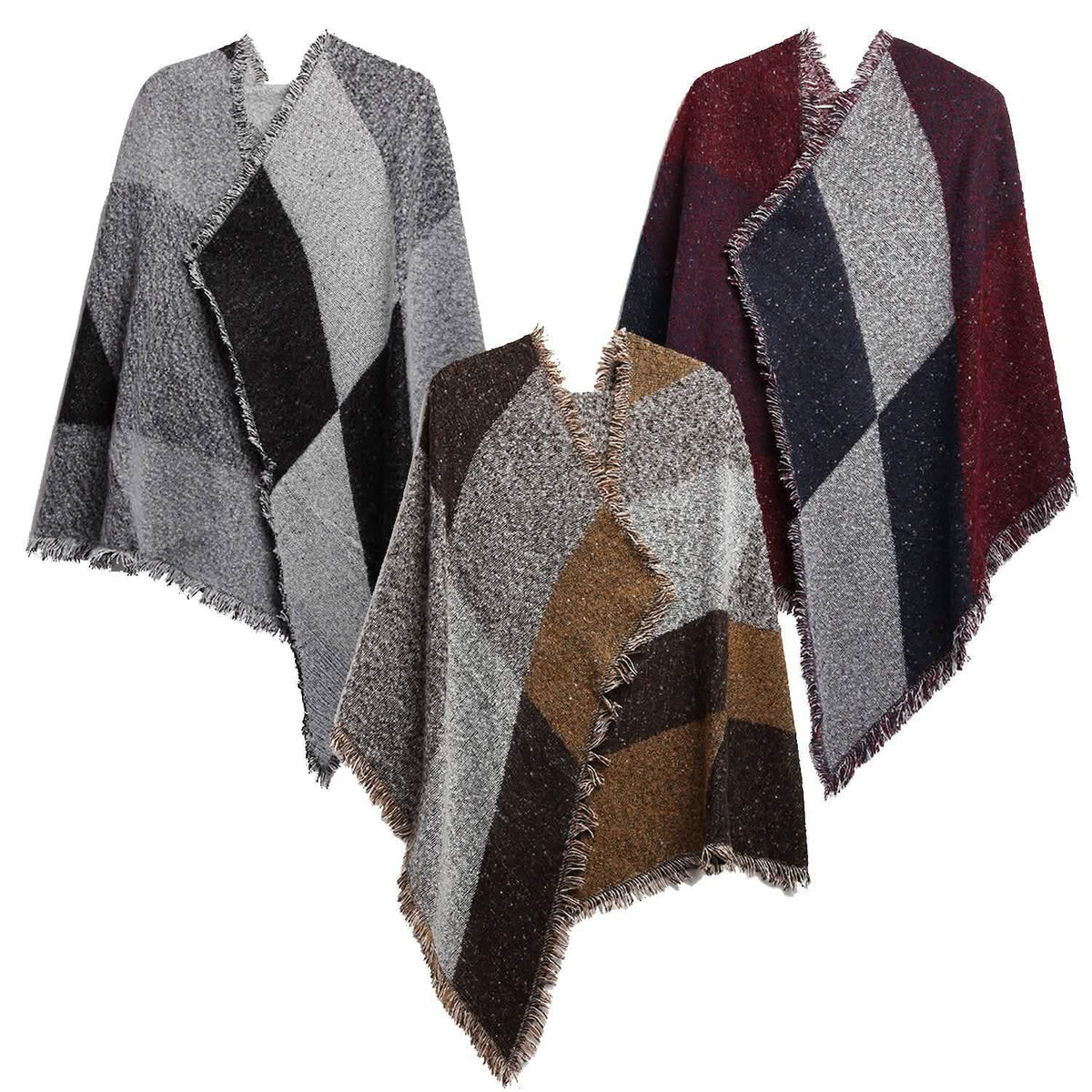 Women Long Soft Knitted Shawl Extra Thick Plaid Blanket Wrap Cape - A-1 Thread Vault