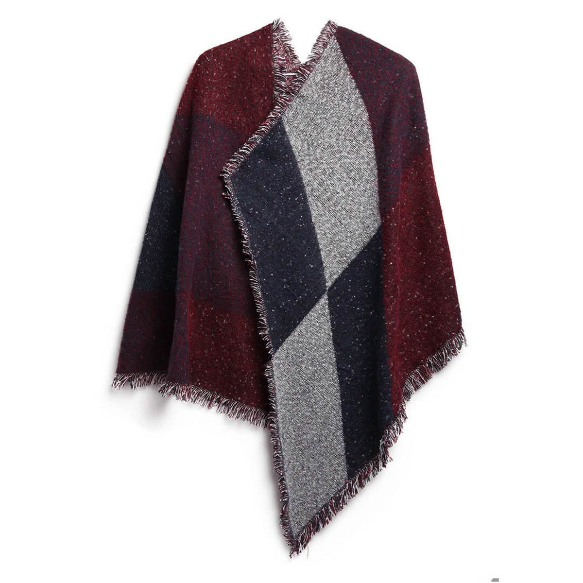 Women Long Soft Knitted Shawl Extra Thick Plaid Blanket Wrap Cape - A-1 Thread Vault