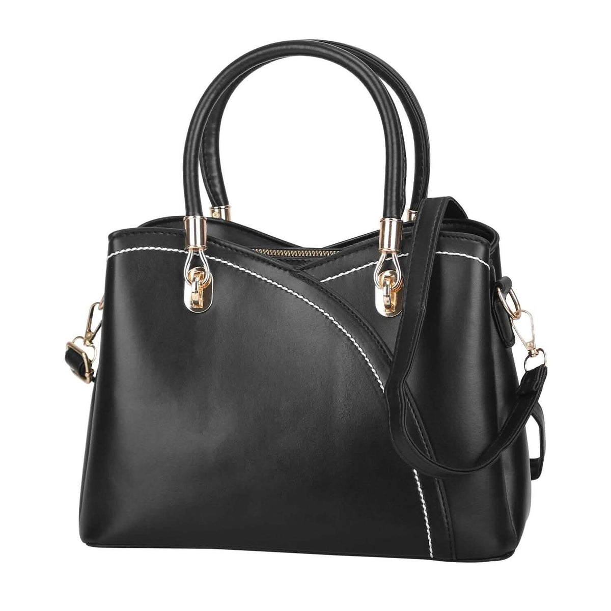 Women Medium Sized Leather Satchel Crossbody Bag with Stylish Stitching Detachable Strap - A-1 Thread Vault