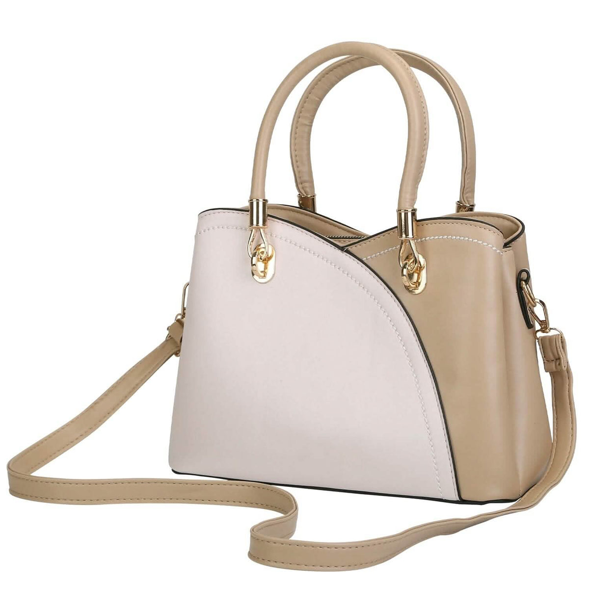 Women Medium Sized Leather Satchel Crossbody Bag with Stylish Stitching Detachable Strap - A-1 Thread Vault