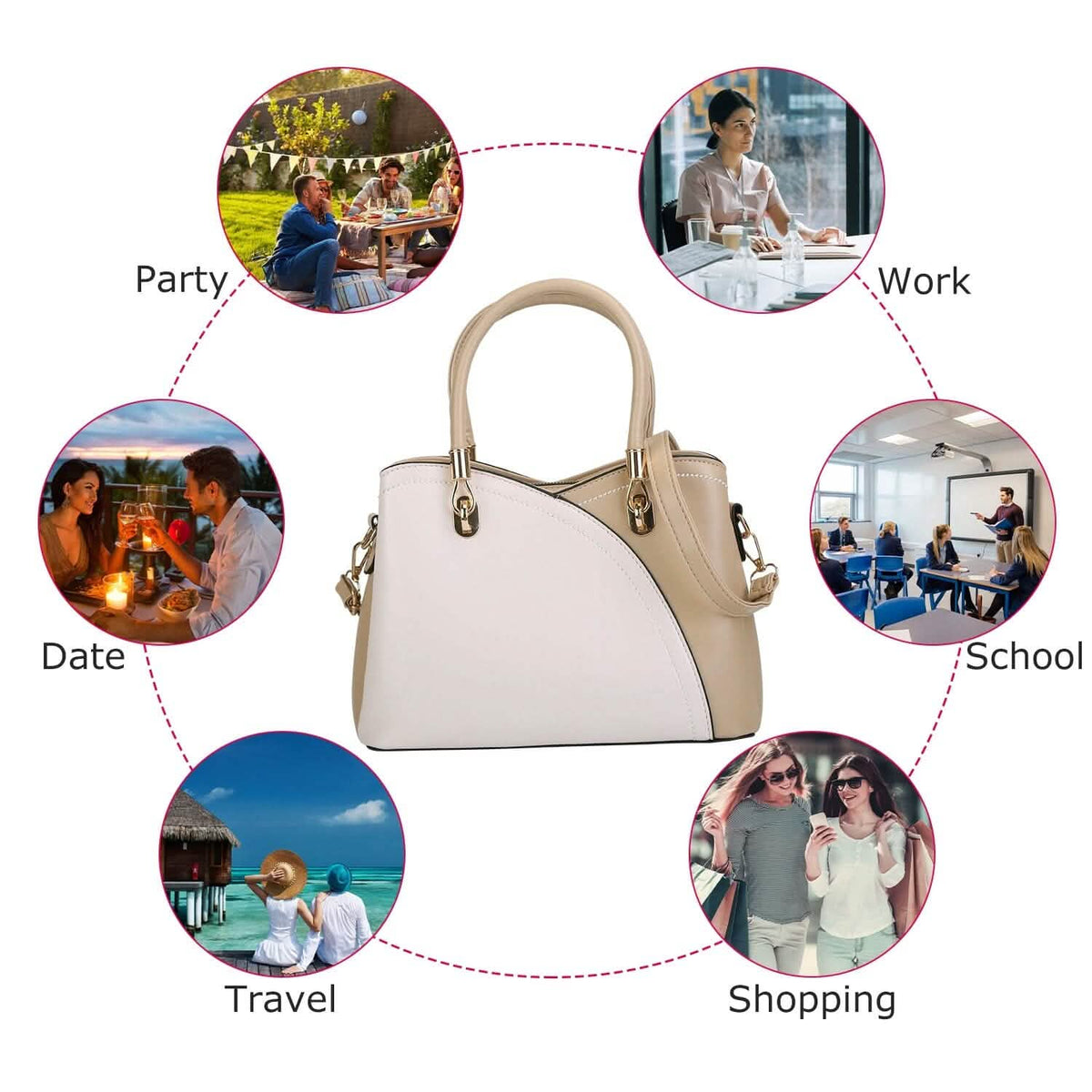 Women Medium Sized Leather Satchel Crossbody Bag with Stylish Stitching Detachable Strap - A-1 Thread Vault