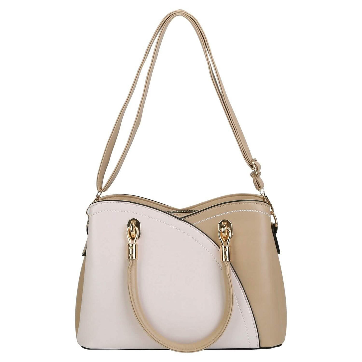 Women Medium Sized Leather Satchel Crossbody Bag with Stylish Stitching Detachable Strap - A-1 Thread Vault