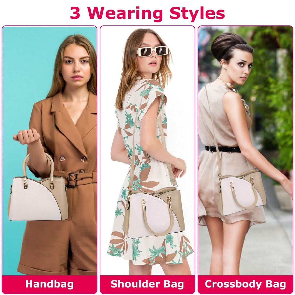 Women Medium Sized Leather Satchel Crossbody Bag with Stylish Stitching Detachable Strap - A-1 Thread Vault