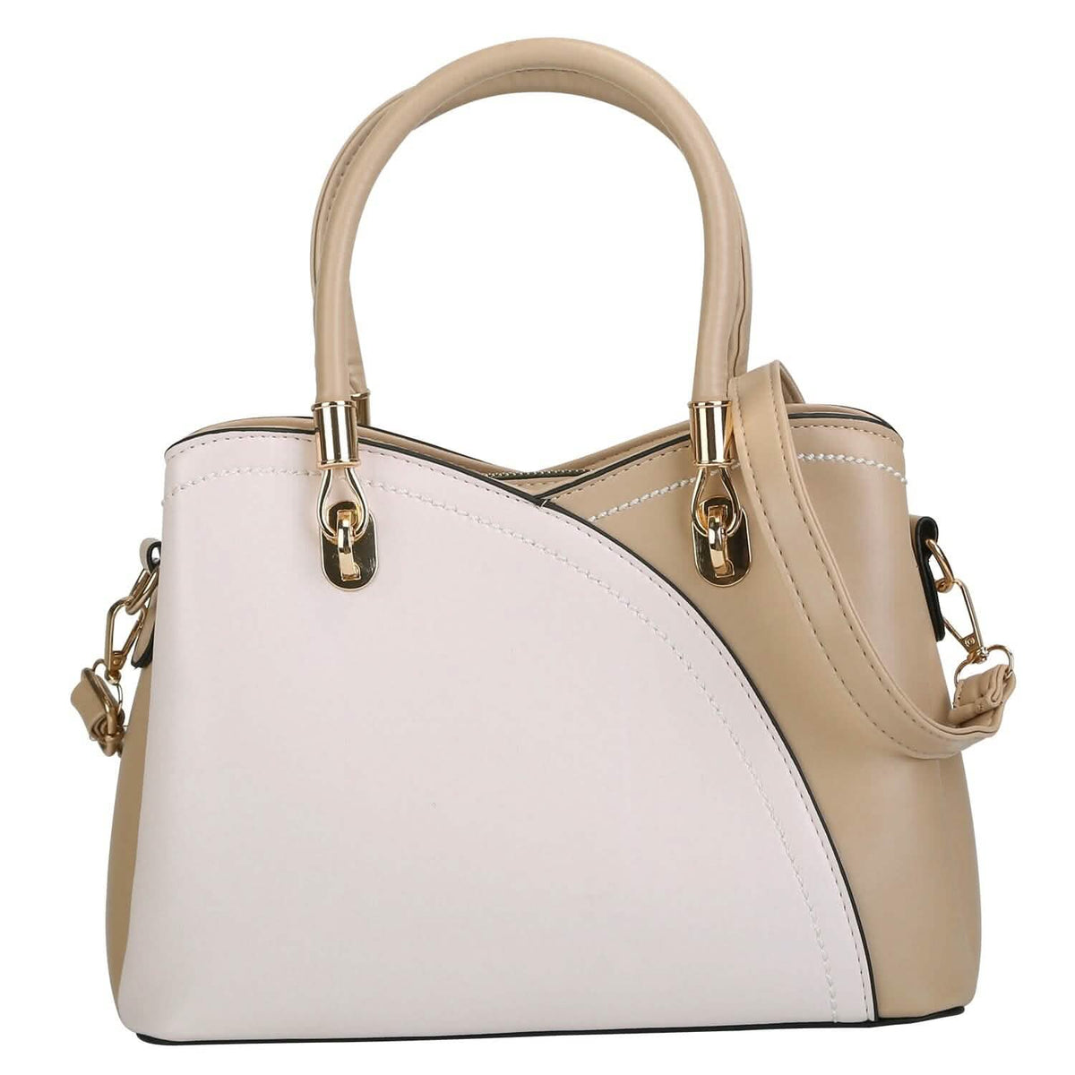 Women Medium Sized Leather Satchel Crossbody Bag with Stylish Stitching Detachable Strap - A-1 Thread Vault