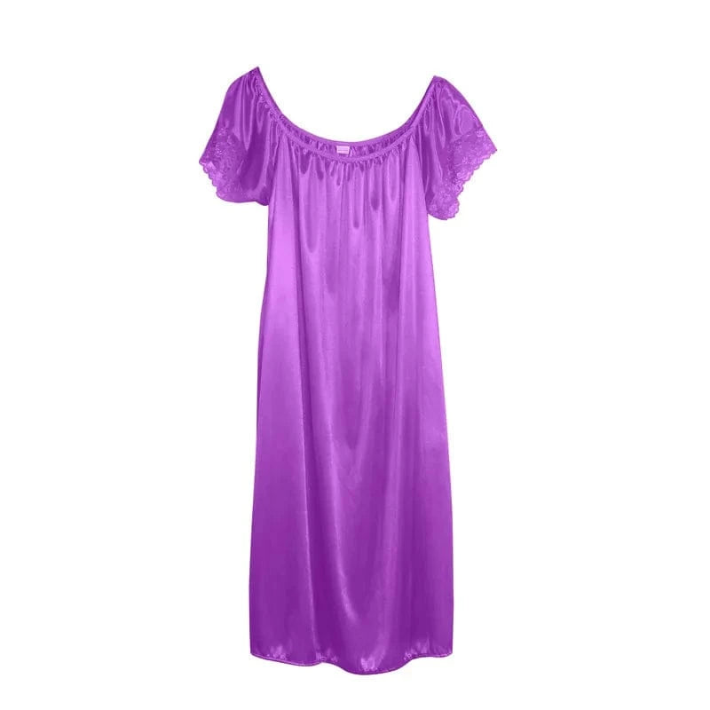 Women Night Gowns Sleepwear Lace Patchwork Nightwear Long Sleeping Dress Casual Ladies Home Dressing - A-1 Thread Vault