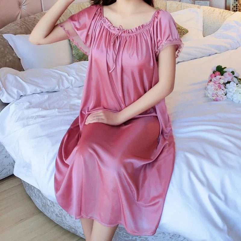 Women Night Gowns Sleepwear Lace Patchwork Nightwear Long Sleeping Dress Casual Ladies Home Dressing - A-1 Thread Vault