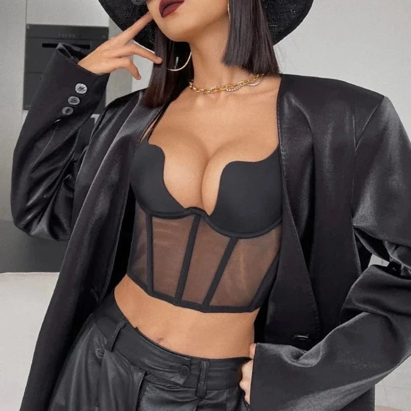 Women Push Up Bra Sets Transparent Lingerie Sexy Shaper Bra Beauty Back Comfortable Underwear Adult's Fishbone Gauze Bralette - A-1 Thread Vault