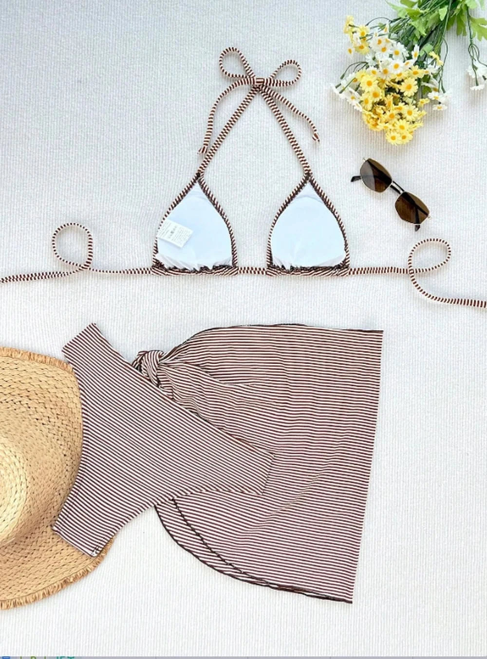 Women's 3 Piece Bikini Set with Wrap Coverup Halter Triangle Swimsuits - A-1 Thread Vault