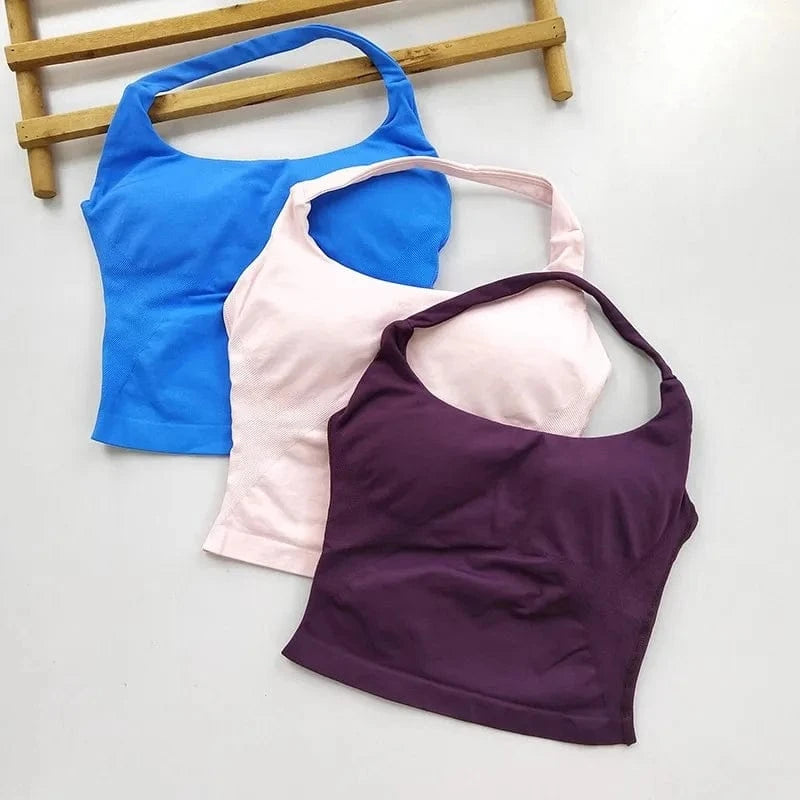Women's Backless Hanging Necks Fitness Bra Workout Tops Yoga Crop Sports Vest Sexy Gym Fitness Tank Top for Athletic Women - A-1 Thread Vault