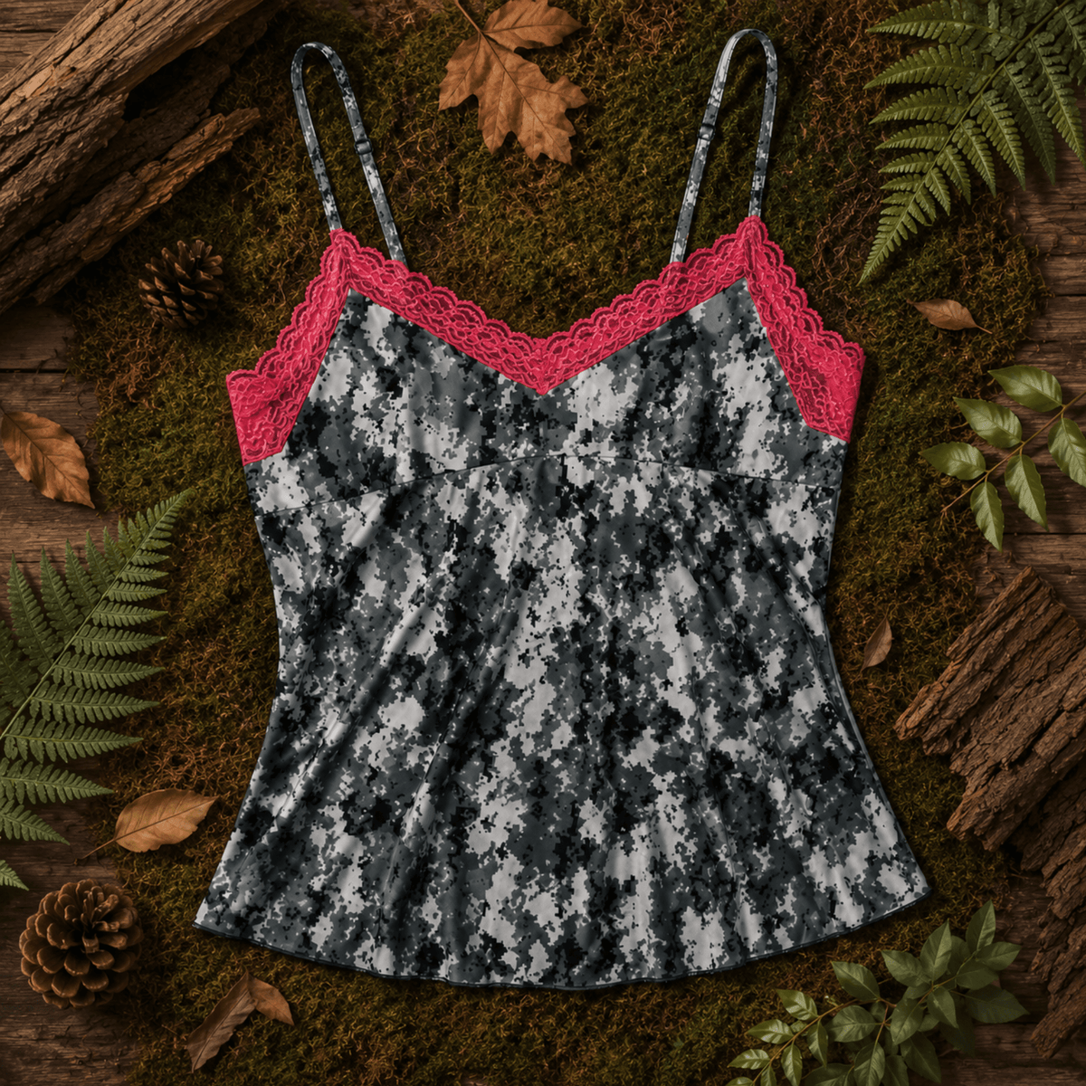 Women's Camo Lace Camisole - Envision Black Hunting Lingerie - Wilderness Dreams - A-1 Thread Vault