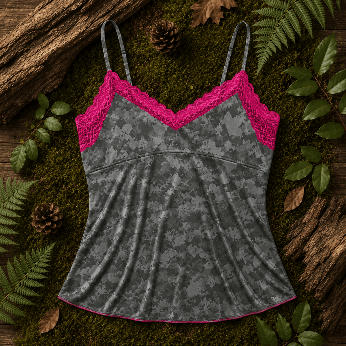 Women's Camo Lace Camisole - Envision Black Hunting Lingerie - Wilderness Dreams - A-1 Thread Vault