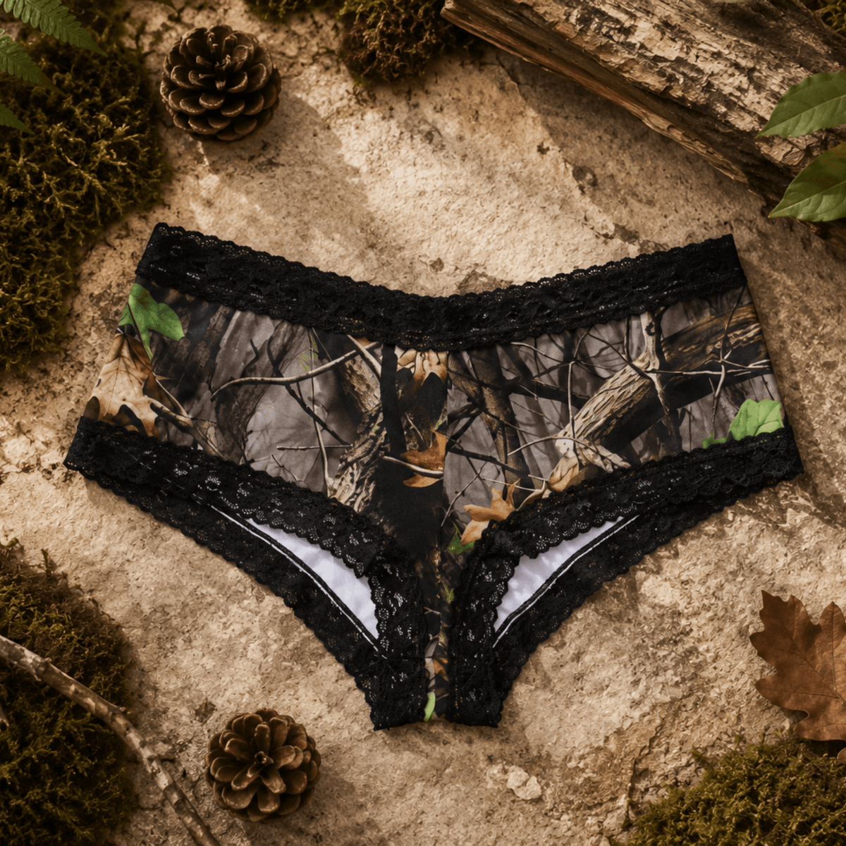 Women's Camo Stretch Boyshort - WoodLand Hunting Underwear - Wilderness Dreams - A-1 Thread Vault