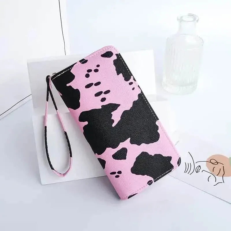 Women's Cute Versatile Faux Leather Cow Print Long Wallet - A-1 Thread Vault