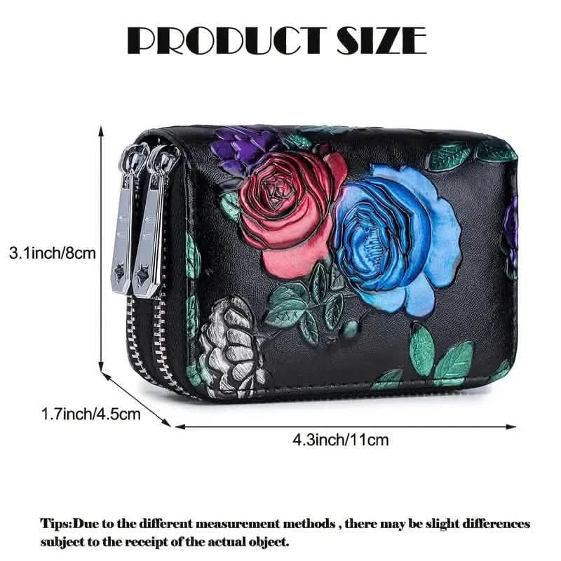 Women's Floral Faux Leather Double Zipper Card Holder and Coin Purse - A-1 Thread Vault