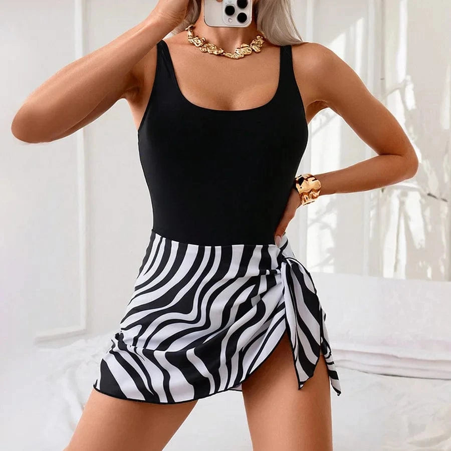 Women's High Waist Skirted One Piece Swimsuit Nylon Spandex Slimming Tummy Control with Padded Cups for Swimming Water Sports - A-1 Thread Vault