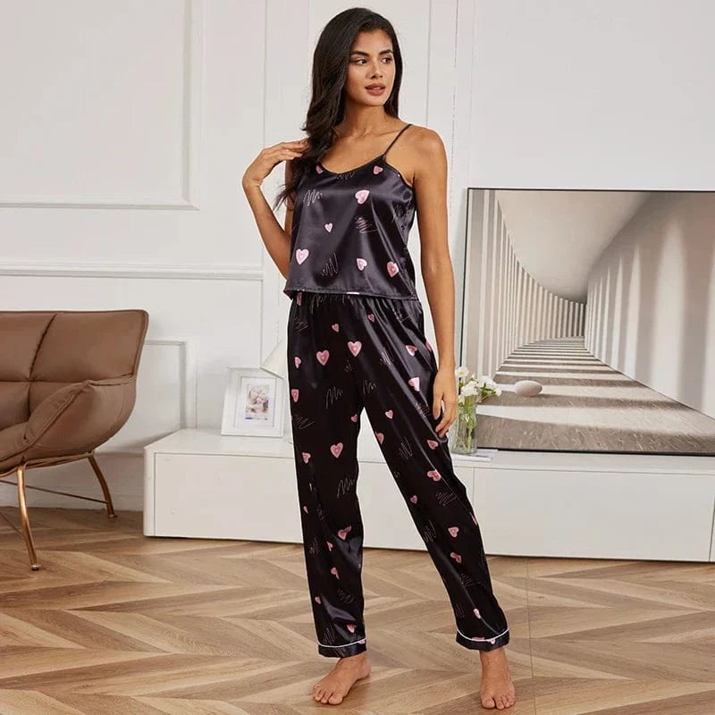 Women's Home Clothes Sexy V Neck Pajama Silk Pajamas Set Sleepwear Satin Cami Vest with Trousers Pajamas 2 Piece Sets Loungewear - A-1 Thread Vault
