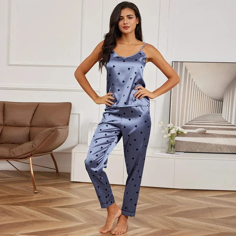 Women's Home Clothes Sexy V Neck Pajama Silk Pajamas Set Sleepwear Satin Cami Vest with Trousers Pajamas 2 Piece Sets Loungewear - A-1 Thread Vault