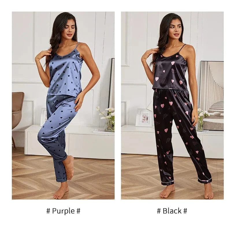 Women's Home Clothes Sexy V Neck Pajama Silk Pajamas Set Sleepwear Satin Cami Vest with Trousers Pajamas 2 Piece Sets Loungewear - A-1 Thread Vault