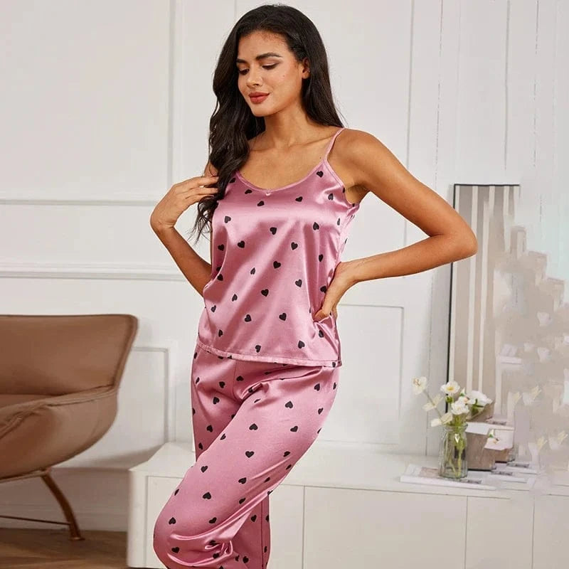 Women's Home Clothes Sexy V Neck Pajama Silk Pajamas Set Sleepwear Satin Cami Vest with Trousers Pajamas 2 Piece Sets Loungewear - A-1 Thread Vault