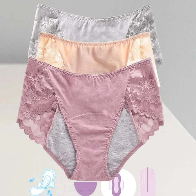 Women's Leak Proof Menstrual Panties lace Breathable SexysWaterproof Mid Waist Physiological Period Seamless Underwear - A-1 Thread Vault