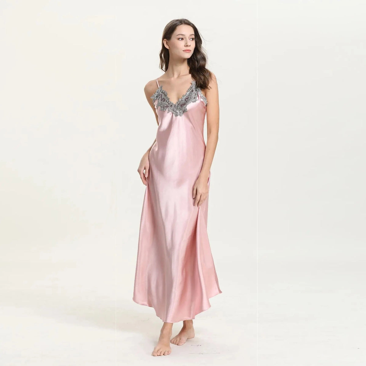 Women's Nightdress Lace Satin Nightgowns Sexy Lingerie Long Chemise Sleepwear - A-1 Thread Vault