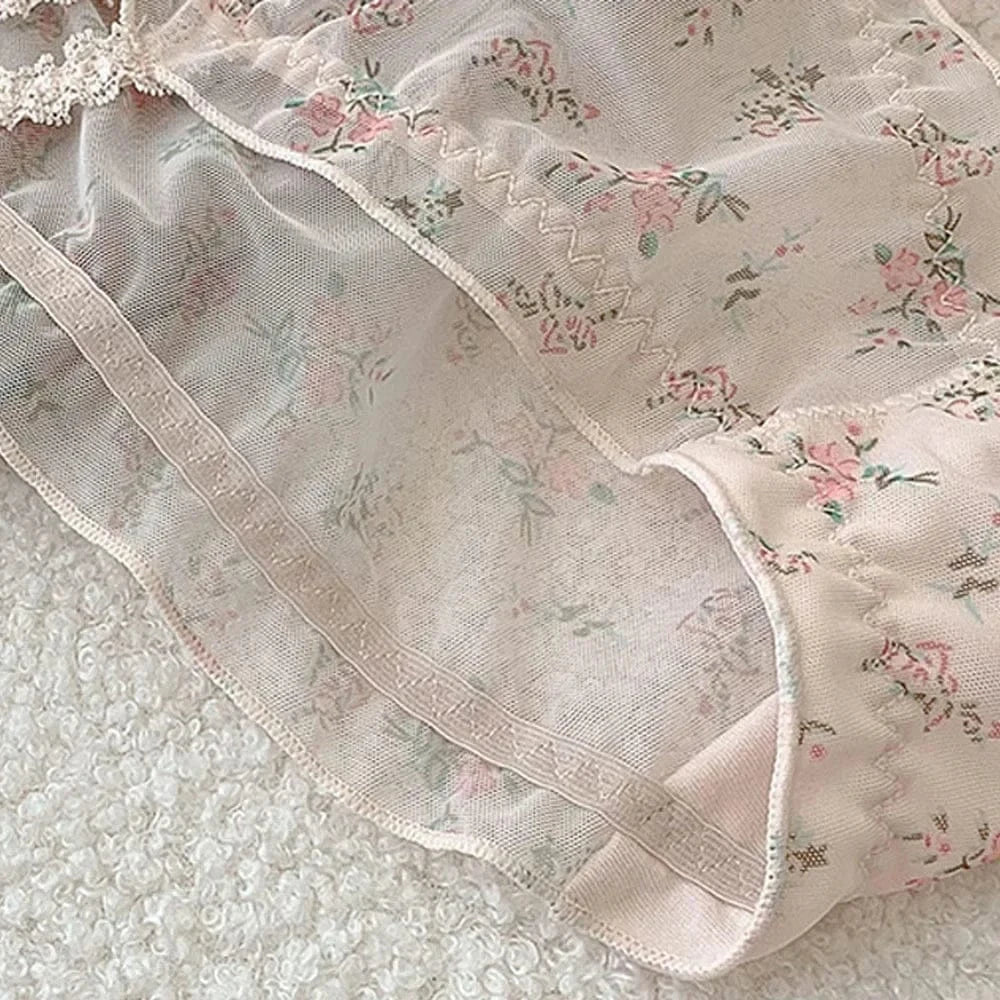 Women's panties Cross waistband Hipsters Low Rise Lace Strappy Panties Transparent Mesh Floral Pattern Sweet Bowknot sexy femal - A-1 Thread Vault