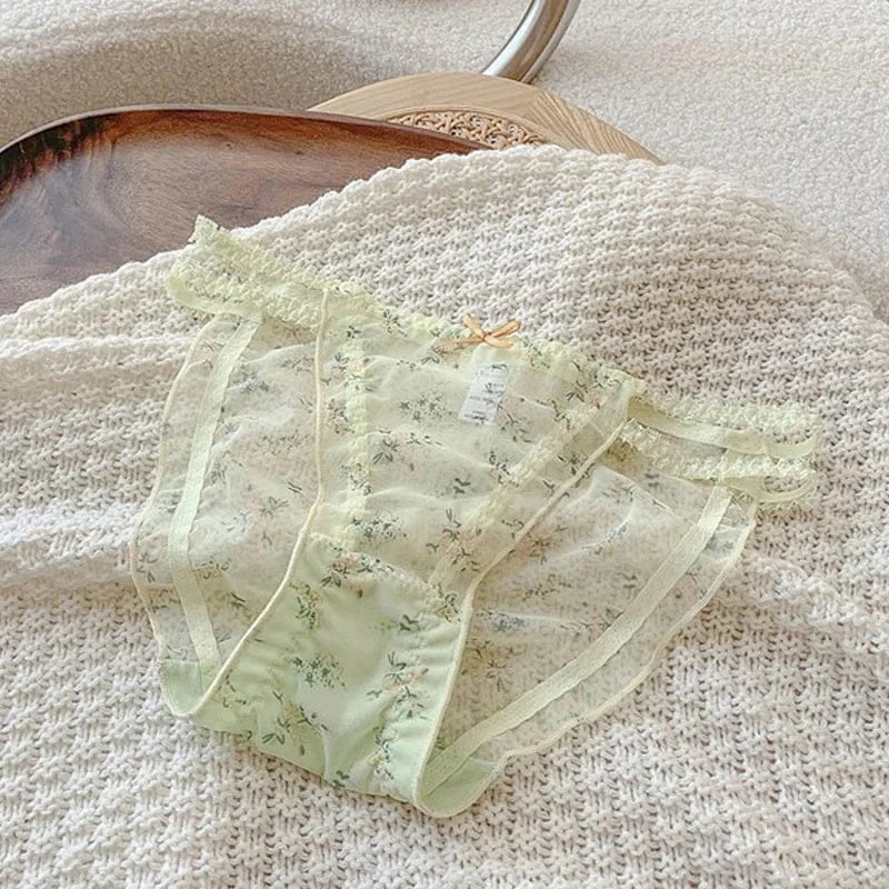 Women's panties Cross waistband Hipsters Low Rise Lace Strappy Panties Transparent Mesh Floral Pattern Sweet Bowknot sexy femal - A-1 Thread Vault