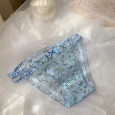 Women's panties Cross waistband Hipsters Low Rise Lace Strappy Panties Transparent Mesh Floral Pattern Sweet Bowknot Underwear B - A-1 Thread Vault