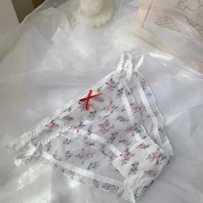 Women's panties Cross waistband Hipsters Low Rise Lace Strappy Panties Transparent Mesh Floral Pattern Sweet Bowknot Underwear B - A-1 Thread Vault