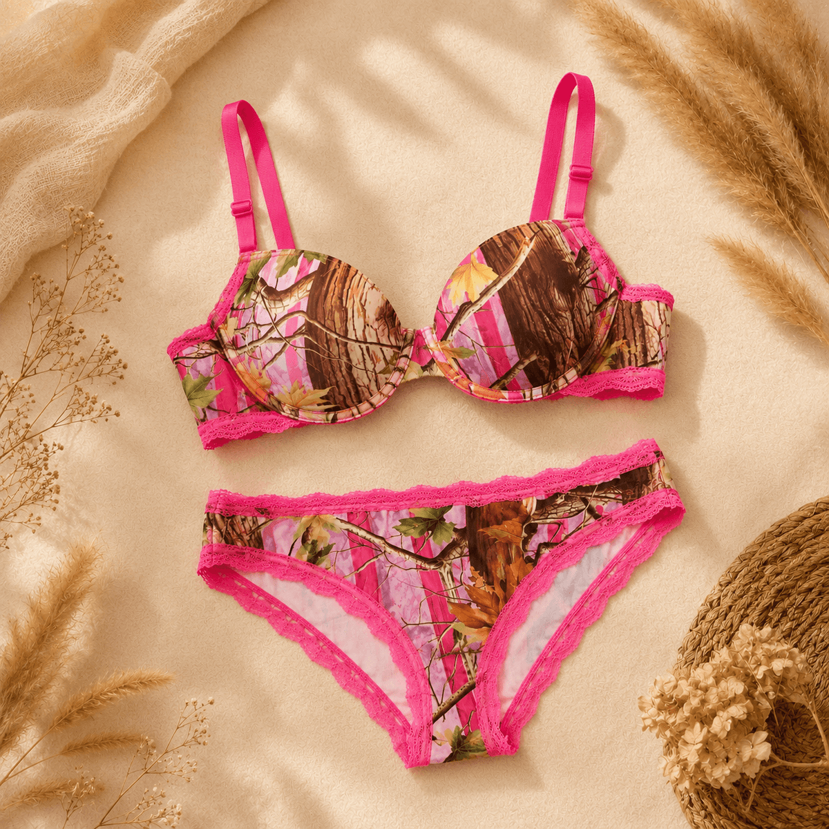 Women's Pink Camo Padded Bra - PinkWoods Hunting Lingerie Bra - Wilderness Dreams - A-1 Thread Vault