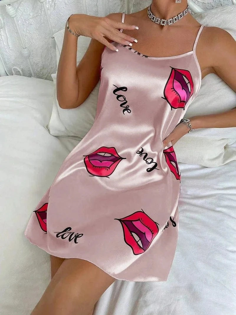 Women's Sleepdress Satin Floral Print Nightdress Comfortable Spaghetti Strap Sleepwear Dress Luxurious Satin Slip Nightdress - A-1 Thread Vault