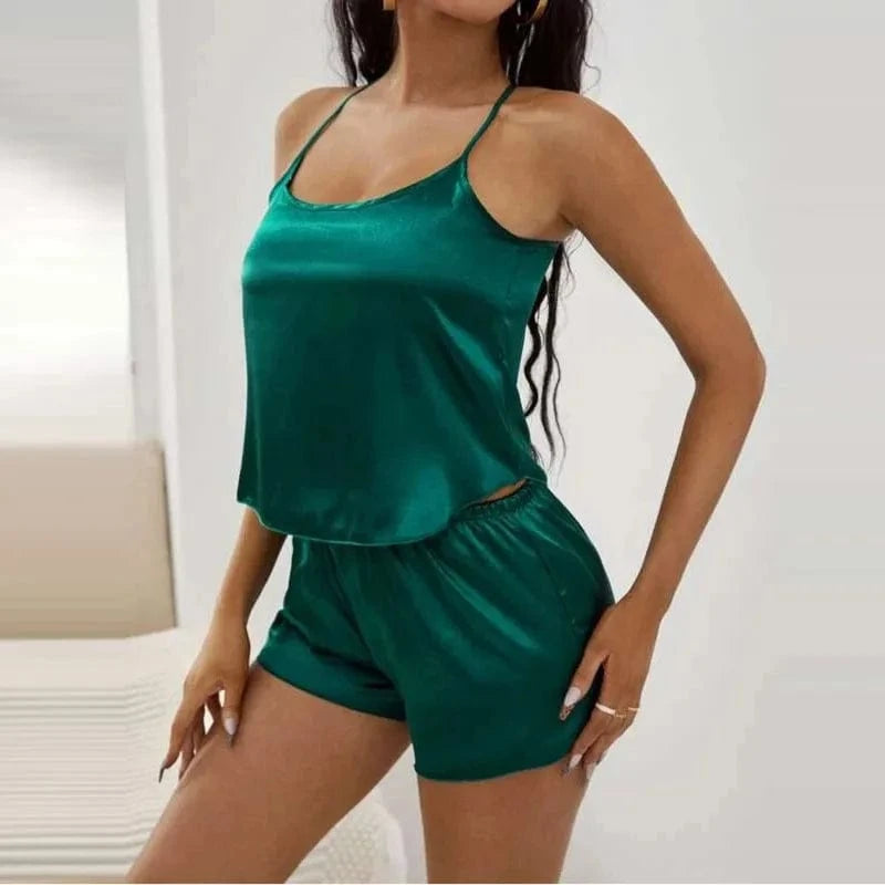 Women's Sleepwear Sexy Lace Satin Pajama Sets Nightwear Sleeveless Tops+Shorts 2 Pcs Sets Pyjama Sets for Women Pijama - A-1 Thread Vault