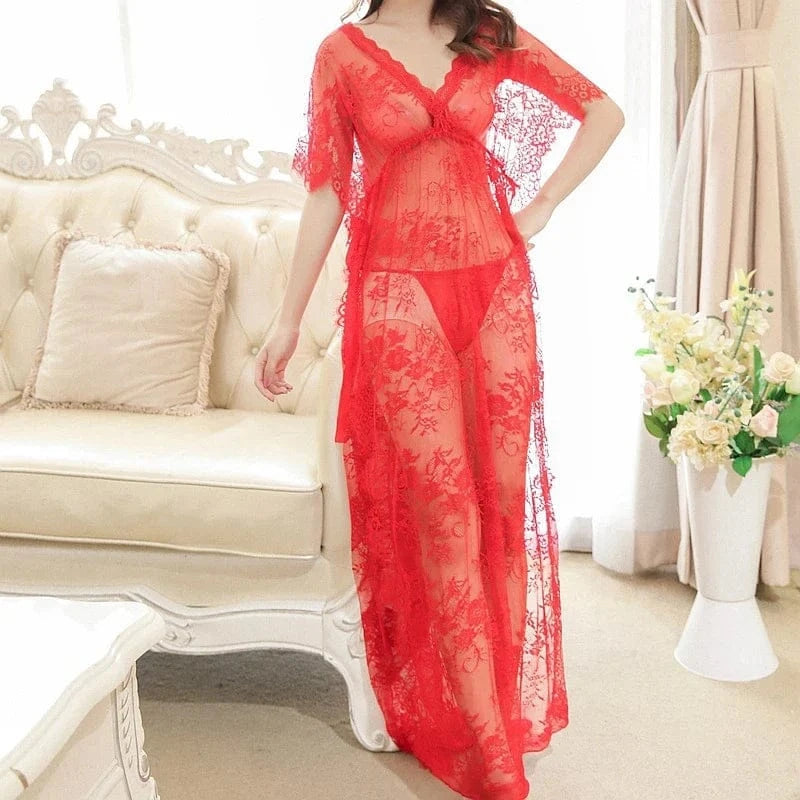 Women's Underwear Gowns Night Dress Lace Robe Wedding Gowns Women's Sleepwear Sexy Robe Floral Nightgown Long - A-1 Thread Vault