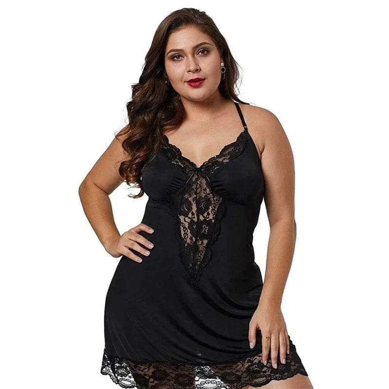 Women Spaghetti Straps Nightgowns Lace Sexy Sleepdress Plus Size Nightdress Satin Lingerie Sets Women's Pajamas Home Clothes - A-1 Thread Vault