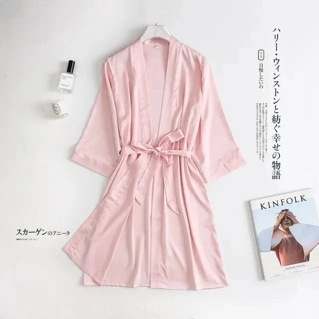 Women Wedding White Bride Robe Morning Gown 3/4 Sleeve Sleepwear Loose Nightgown Female Silk Satin Kimono Bathrobe Lingerie - A-1 Thread Vault