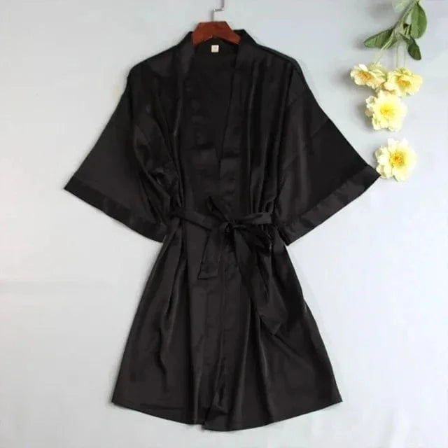 Women Wedding White Bride Robe Morning Gown 3/4 Sleeve Sleepwear Loose Nightgown Female Silk Satin Kimono Bathrobe Lingerie - A-1 Thread Vault