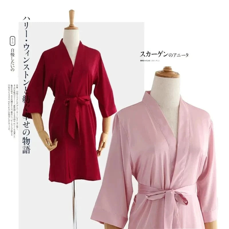 Women Wedding White Bride Robe Morning Gown 3/4 Sleeve Sleepwear Loose Nightgown Female Silk Satin Kimono Bathrobe Lingerie - A-1 Thread Vault
