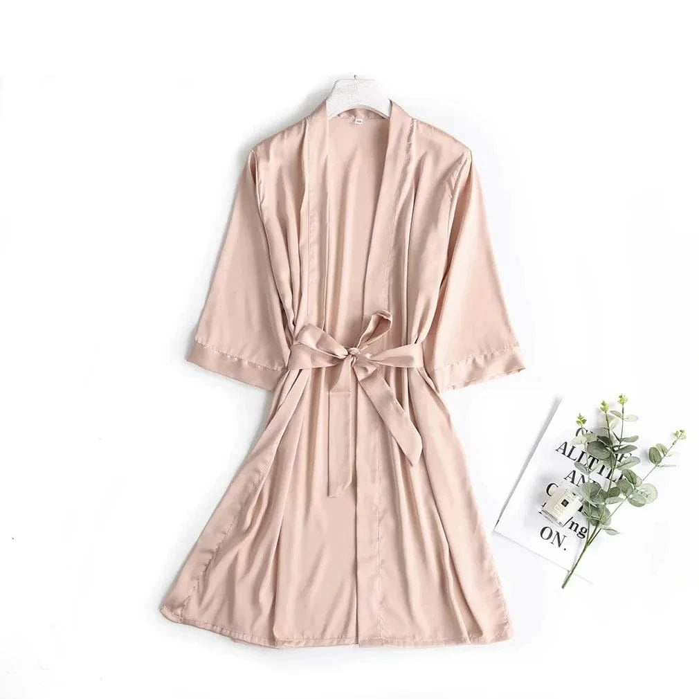 Women Wedding White Bride Robe Morning Gown 3/4 Sleeve Sleepwear Loose Nightgown Female Silk Satin Kimono Bathrobe Lingerie - A-1 Thread Vault