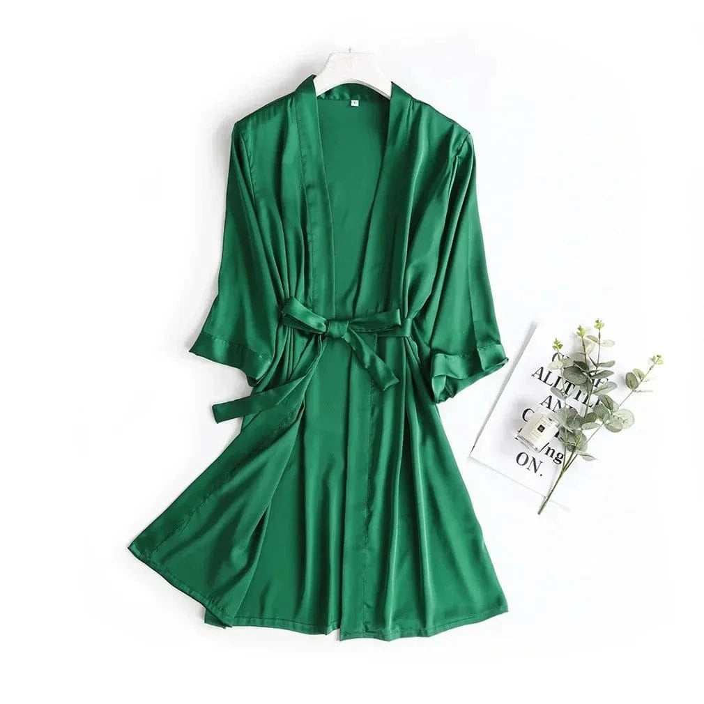 Women Wedding White Bride Robe Morning Gown 3/4 Sleeve Sleepwear Loose Nightgown Female Silk Satin Kimono Bathrobe Lingerie - A-1 Thread Vault