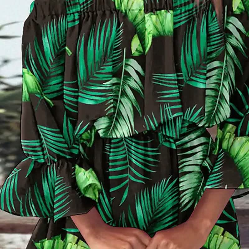 Women's 3/4 Length Sleeve Floral Ruffle Summer Spring Off Shoulder Dress - A-1 Thread Vault