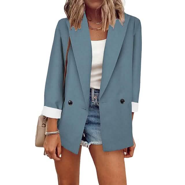 Women's Basic Double Breasted Solid Colored Blazer - A-1 Thread Vault